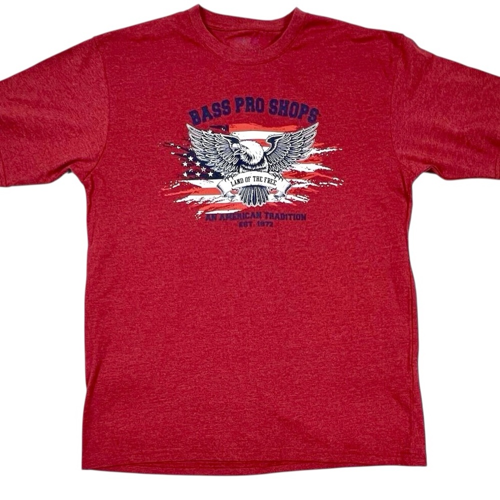 Bass Pro Shops Mens Red Short Sleeve Tee Eagle Land Of The Free USA Flag 3XL